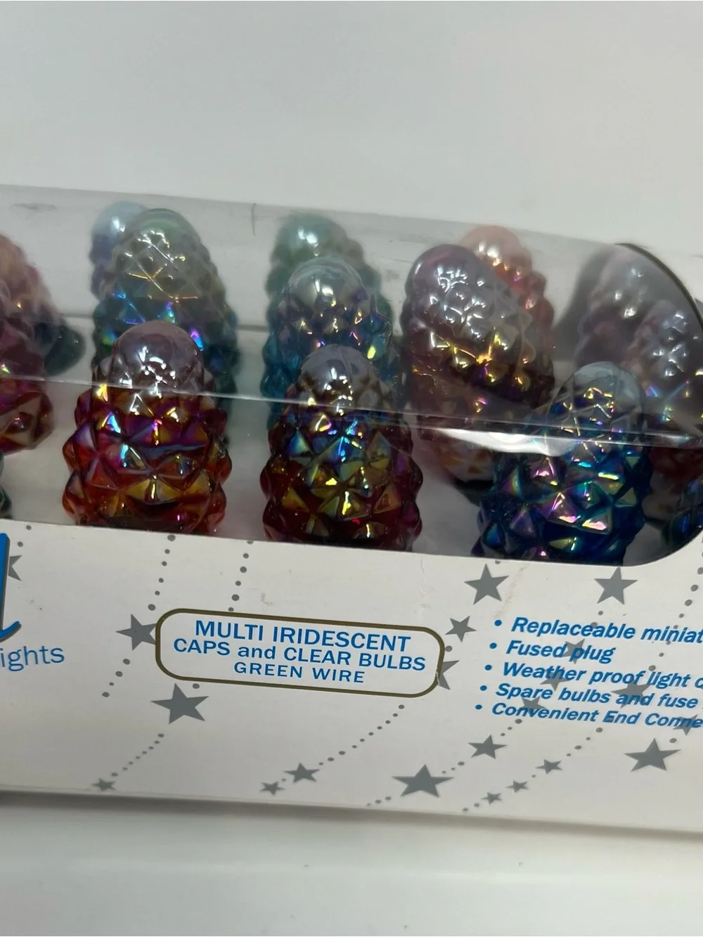 Vintage Crystal 25 Specialty Lights Multi Iridescent Pinecone Christmas WORKING